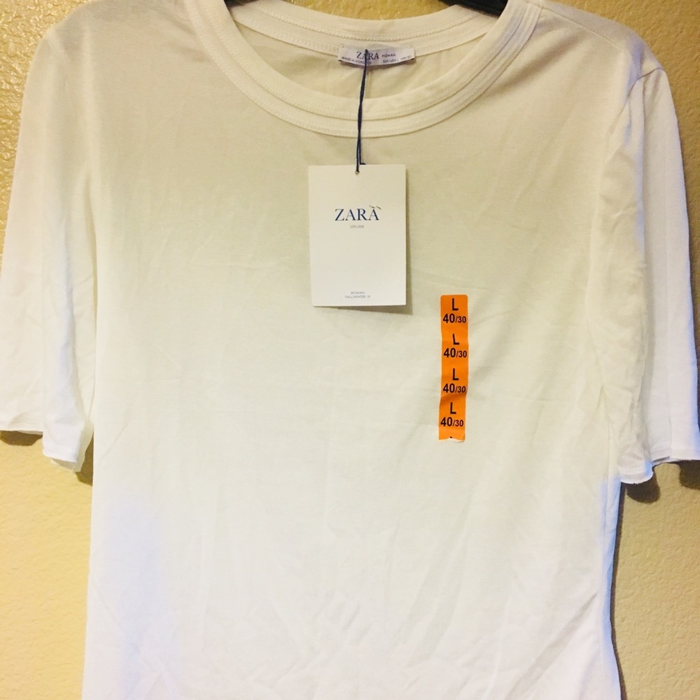 ZARA Size Large Basic Half Sleeve White Top